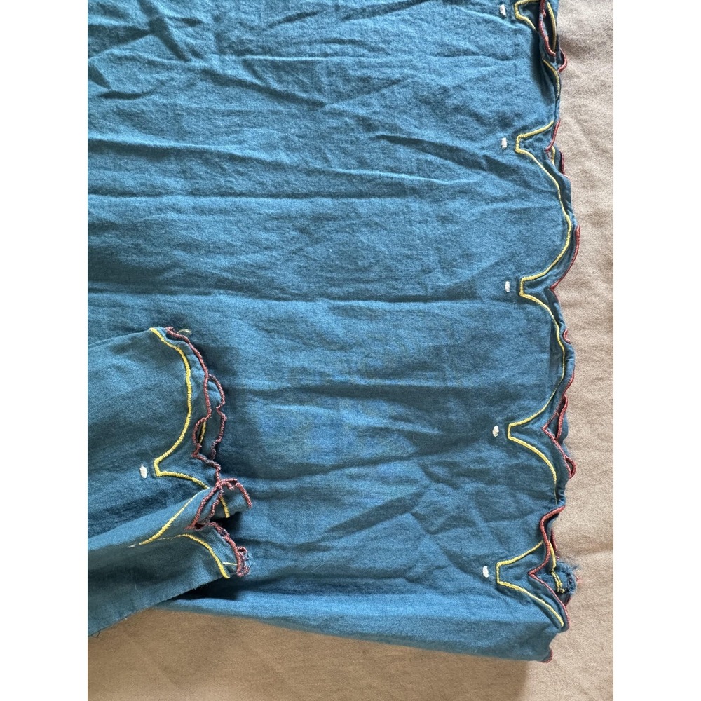 Lucky Brand Shirt Womens Small Blue Embroidered Scallop Boho‎ Tunic Long Sleeve - Picture 9 of 12